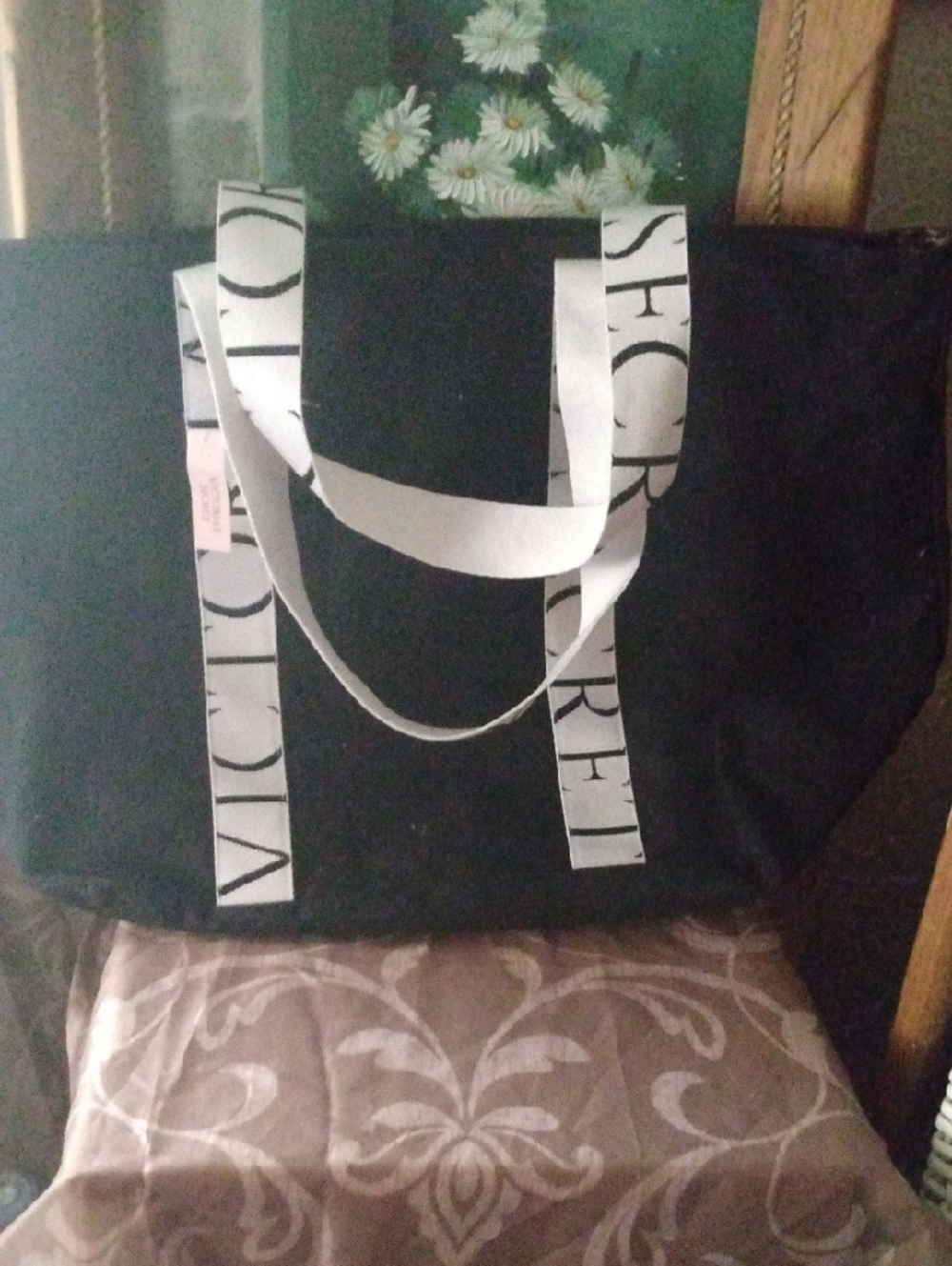 Victoria's Secret Black Tote with White Logo Straps
